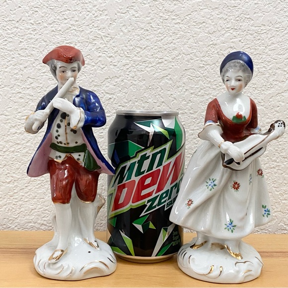 Pair Vintage Occupied Japan Colonial Victorian Couple Playing Instrument Figure - Picture 9 of 11